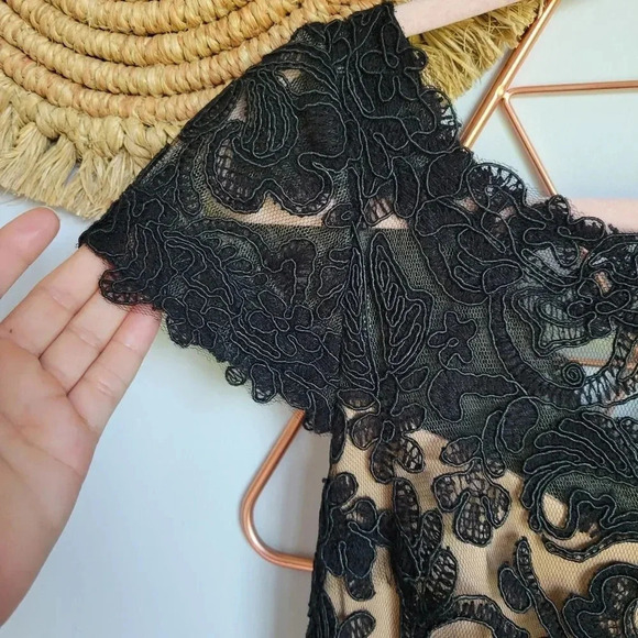 TADASHI SHOJI, New, Adena Corded Embroidery Tulle Black Nude Gown Dress, SZ 12P - Picture 4 of 11